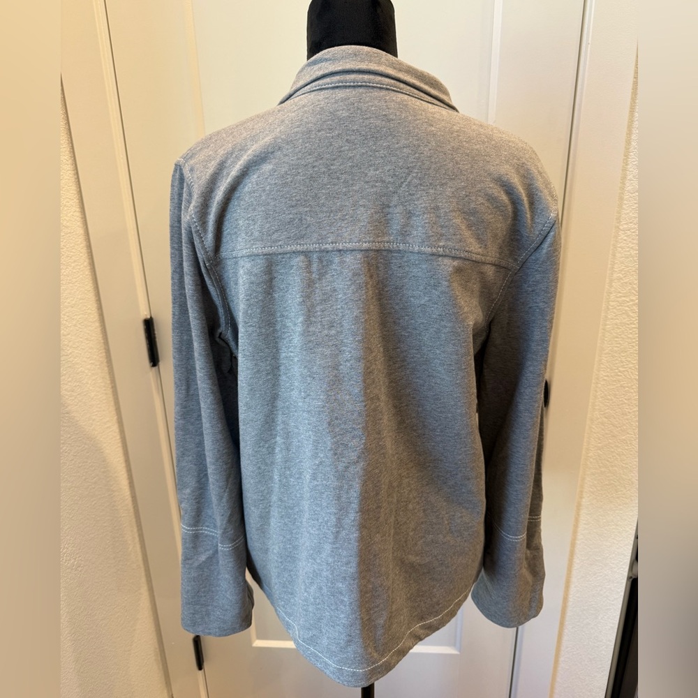 Jones New York Signature Gray Snap Front Utility Jacket Polka Dot Cuffs L - Picture 5 of 10